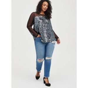 Torrid Plus Size Women's Mesh and Sequin Top in Gunmetal size 2X